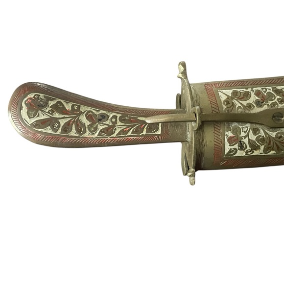 Vintage brass carving set handcrafted knife, fork and sheath, solid intricate - Picture 6 of 11